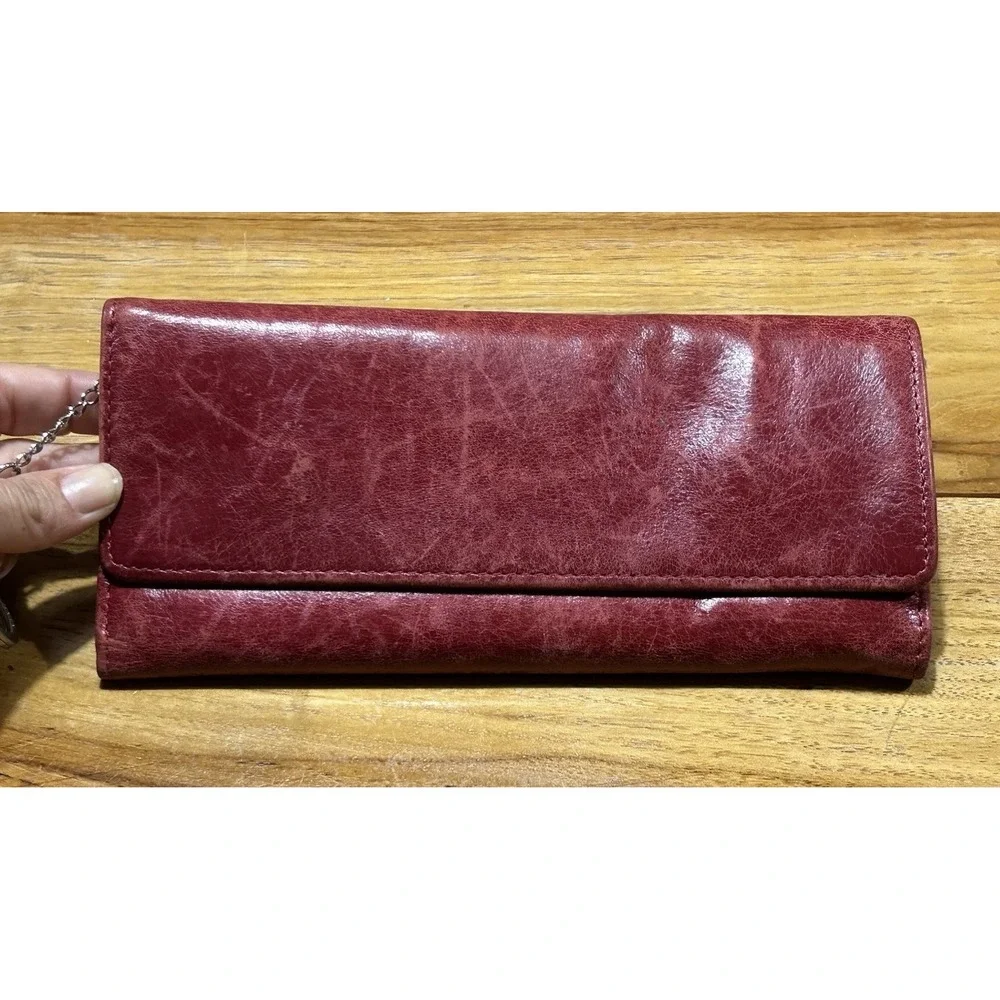 Hobo Original Sadie Red Leather Trifold Wallet Clutch Magnetic Closure EUC